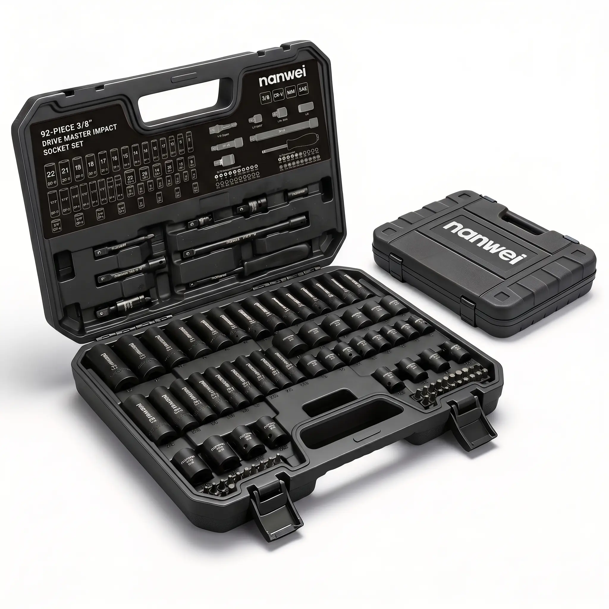 92-Piece 3/8" Drive Master Impact Socket & Ratchet Wrench Set, Standard Deep & Shallow Metric SAE Sockets, Cr-V Mechanics Tool Kit with Heavy-Duty Storage Case for Auto Repair