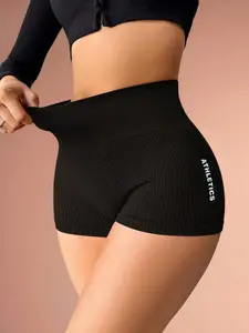 Women's Solid High Waist Gym Shorts, Breathable Comfortable High Stretch Yoga Shorts, Ladies Sportswear for Indoor Outdoor Wear Activewear