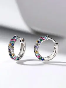 Colorful Artificial Zirconia Decorated Hoop Earrings, High Quality Earrings, Fashionable Earrings for Women, Trendy All-match & Exquisite Jewelry for Birthday Gift