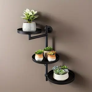 Wall Mounted Plant Shelf, Metal Plant Stand, 1 Count 3-layer Rotatable, Multipurpose Plant Display Rack, Home Organizer for Living Room Balcony Garden