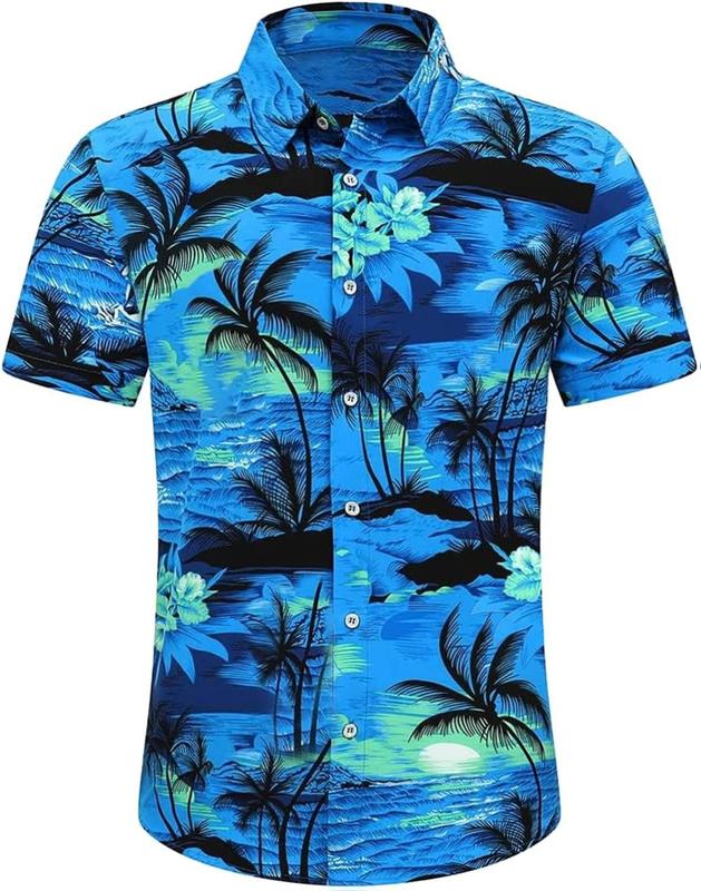 Mens Hawaiian Shirts Tops Short Sleeve Floral Button Down Beach Shirt Vintage Tropical Palm Summer Lightweight Blouses Male