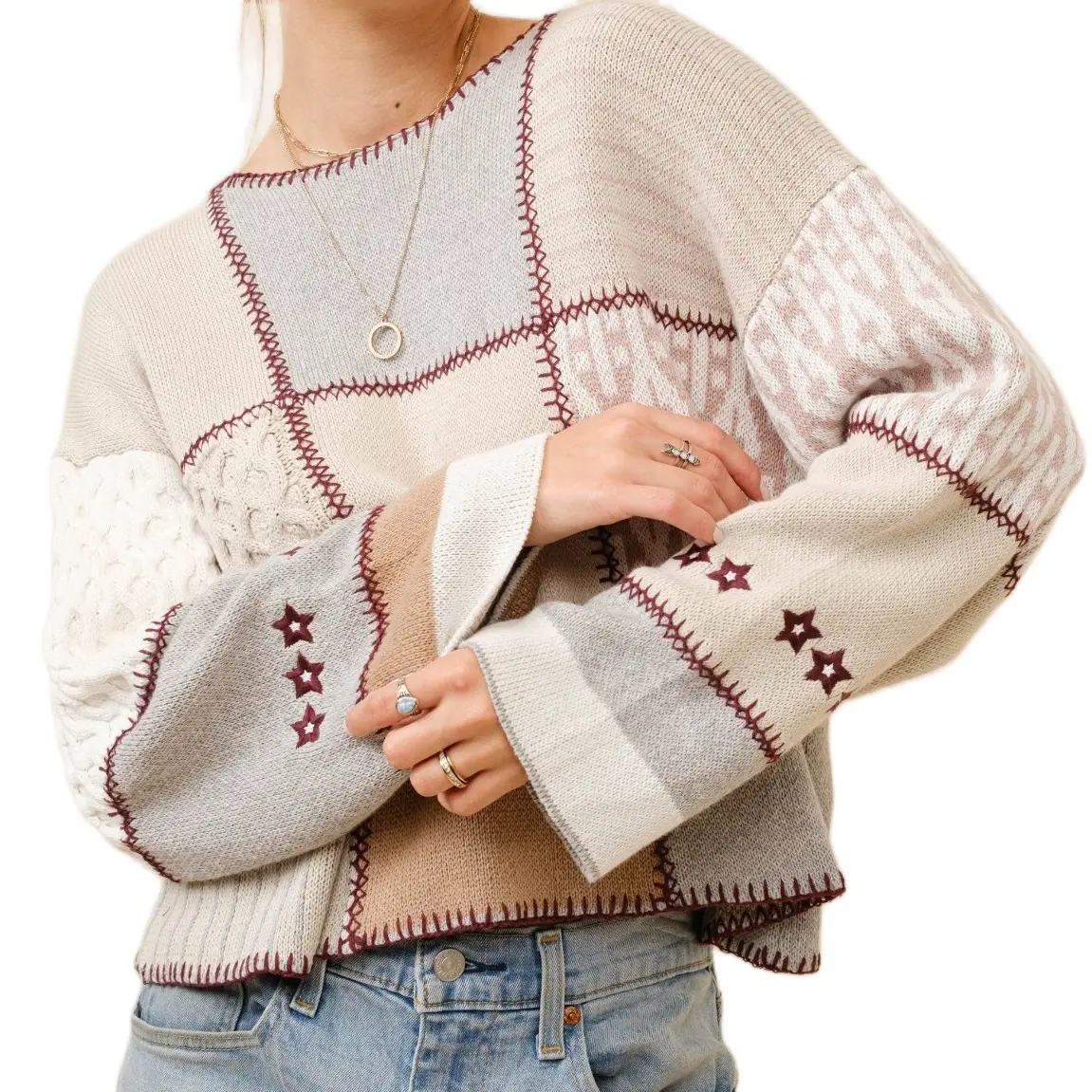 Women's Meant To Be Taupe Stitchwork Knit Sweater - Womenswear, Knitwear deals