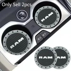 2Pcs PVC Car Coasters Water Cup Slots Non-Slip Mat Water Cup Pad  For Dodge RAM 1500 2500 3500 Auto Interior Accessories