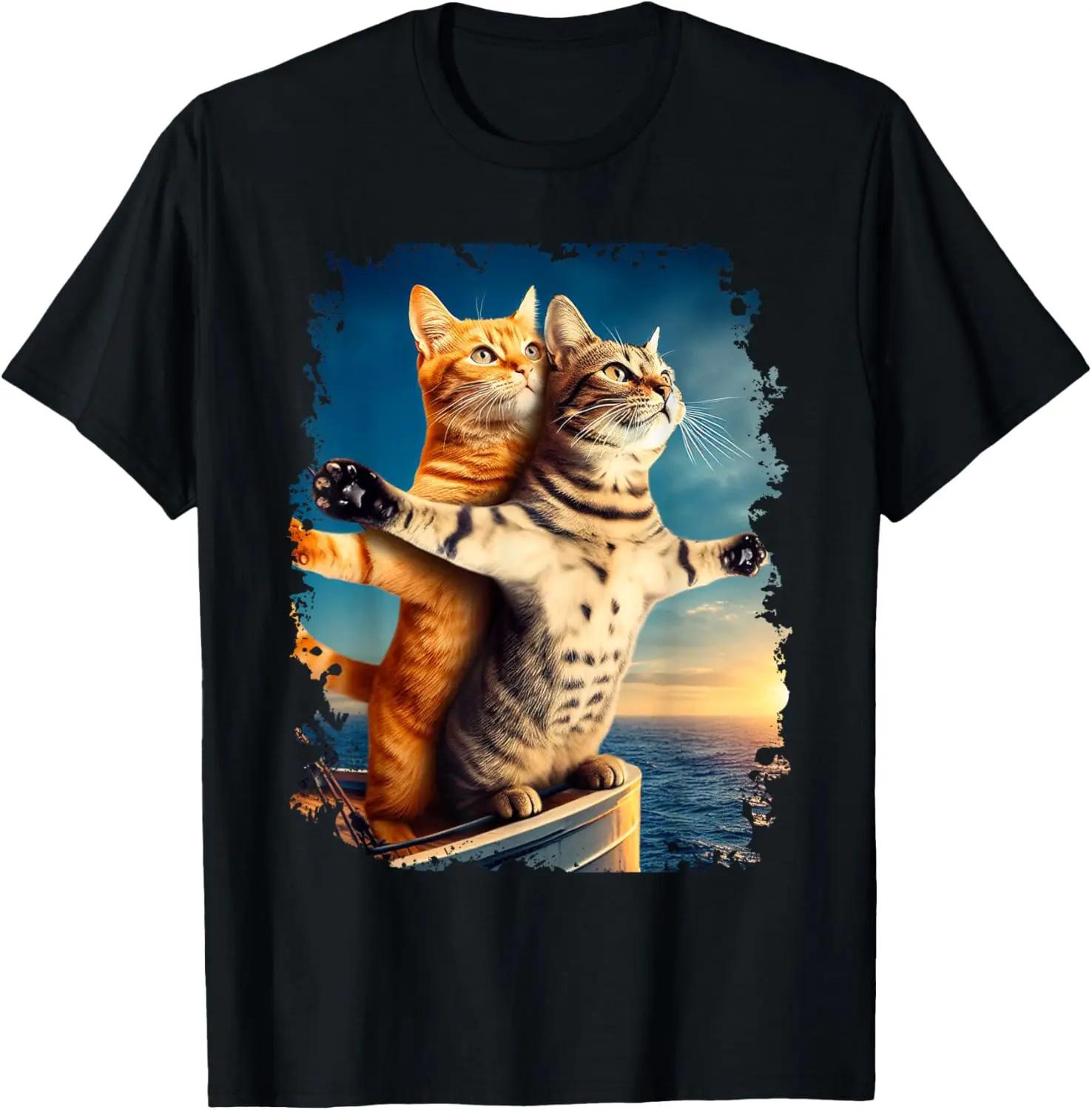 Titanic Meme Shirt Funny Tee Cat Titanic Summer Casual Shortsleeve Cotton T-Shirt