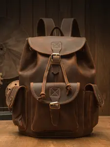 1 piece, handmade crazy horse leather men's backpack, vintage British style cowhide backpack, genuine leather trendy women's motorcycle casual travel bag