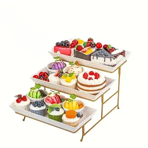Party Supplies Dessert Display Stand – 3-Tier Dessert Stand with 2-Piece Dessert Clips Set, Perfect for Birthday Parties & Weddings, Elegant Gold Frame White Design, Easy Assembly, Reusable & Easy to Clean Dessert Serving Stand