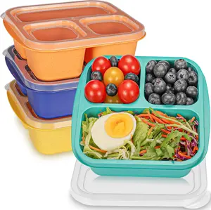 Bento Box for Kids 4 Pack Lunch Containers 3 Compartments Reusable Snack Box for School Meal Prep