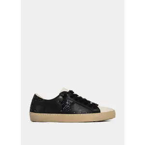 PAULA Charcoal Sneaker with Black Glitter Heel Tab & Tonal Star Matte Faux Leather Upper Breathable Textile Interior Off-White Sole