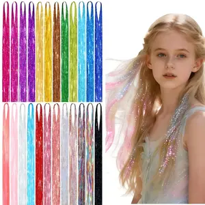 Hair Tinsel for Girls, 48-Inch Fairy Colorful Glitter Hair Extensions with Tools for Party, Concert, 4th of July Decorations