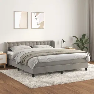 Box Spring Bed with Mattress Light Gray King Velvet