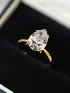 1 PC Teardrop-shaped Cubic Zirconia Ring, Artificial Zircon Ring for Women for Festival, Party, Wedding Engagement, Promise Rings, Anniversary, Birthday, Valentine's Day Gift