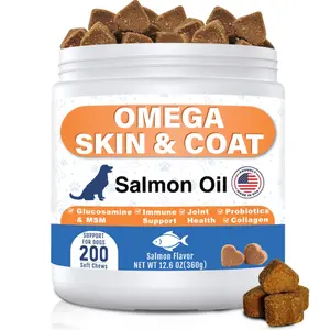 Omega 3 Skin & Coat Support Soft Chews, Daily Vitamins for Dogs – Stop Shedding & Relieve Itchy Skin, Promotes Shiny Coat & Hip Joint Health with EPA, DHA, Biotin for All Breeds, 200 Count
