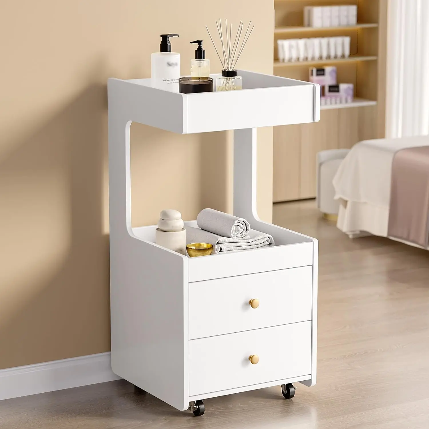 Salon Trolley Cart, Esthetician Cart with 2 Drawer & 2 Trays, 2 Lockable Wheels Hair Styling Station, Tool Organizer Storage Cabinet for Beauty Spa Barbershop