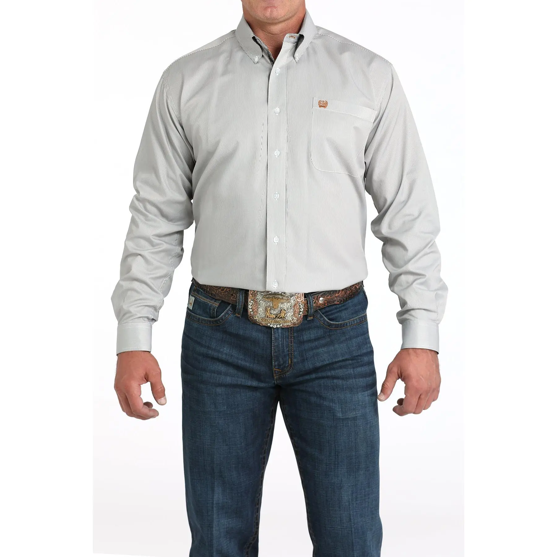 Cinch Men's Olive Tencel Striped Button-Down Shirt