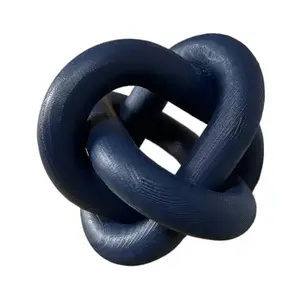 Wood Knot Decor -Coffee Table Decor Shelf Decor Table Books Hand Carved Home Decoration Boho Country Rustic Modern Shabby Chic Style Decor 3 Link Wooden Knot Chain Link Decor (Navy Blue)