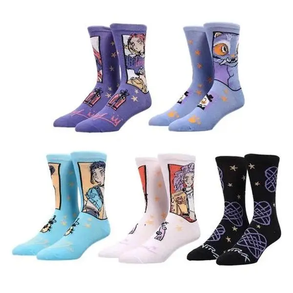 Women's KPop Demon Hunters Huntrix, Derpy, Zoey & Rumi Crew Socks 5-Pack, Anime-Inspired Mid-Calf Socks, Polyester-Spandex, Comfortable, Machine Washable