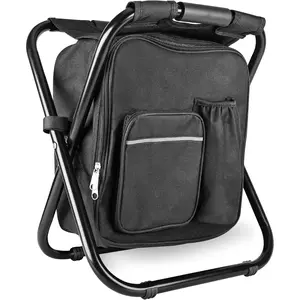 Portable Lightweight Folding Backpack Stool Cooler Chair, Heavy Duty 300 LBS Max Load, Ideal for Camping Hunting Fishing, Black