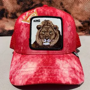 Customized Trucker Hat 1/1 Red with King Lion Patch and Crown Design