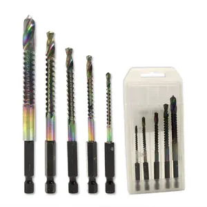 Hexagonal Shank Serrated Twist Drill Bits, 5 Pieces Titanium Coated HSS Drill Bits (3-8mm) for Woodworking Wood Metal Plastic - Fast, Efficient, Durable - Includes Sawtooth Grooving, Cutting, Drilling, and More