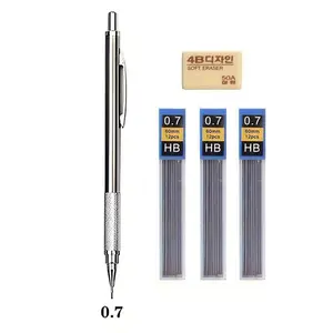 Metal Mechanical Pencil Set (5 Counts), Including 1 Count Pencil, 3 Counts Pencil Leads, 1 Count Eraser, Office School Writing Art Supplies, Mechanical Pencils Set
