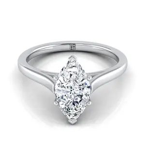 Elegant Cathedral Squared Edge Solitaire Marquise Engagement Ring Setting in Platinum