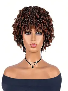 Curly Wig Afro Wigs for Women, Short Curly Wigs with Bangs, Kinky Curly Wig, Natural Hair Wigs, Synthetic Wigs, Natural Looking Wig, Medium Length, All Seasons, Synthetic Machine Wigs