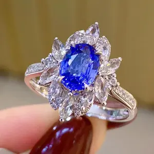 Colorful Gemstone Series Luxurious Imitation Sapphire Ring