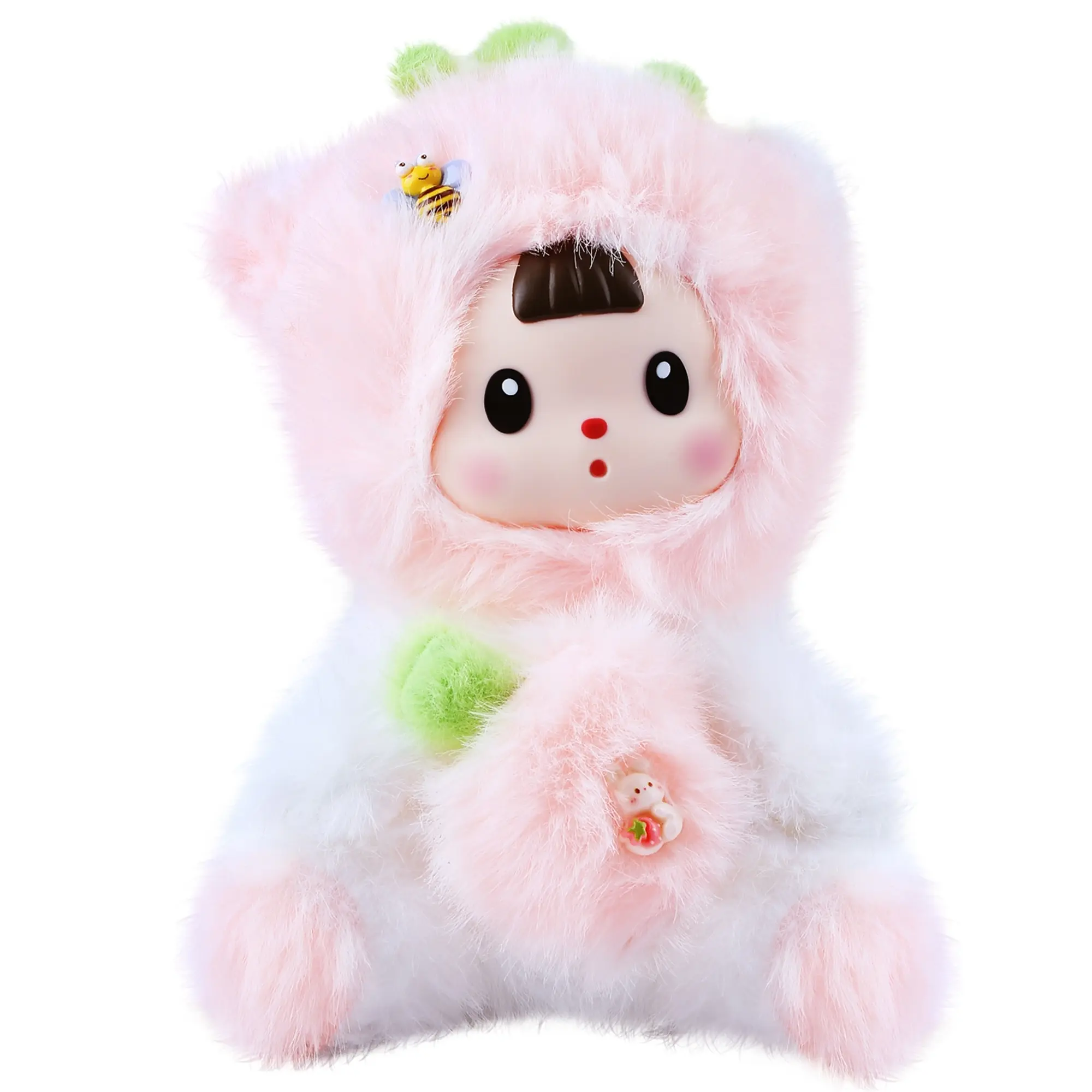 Kawaii Pink Strawberry Cat Plush Doll with Vinyl Face - Soft Cotton Material Stuffed Animal Toy for Teens, Cute Gifts for Girlfriend, Teen Girl Gifts, Birthday Christmas Room Car Decor Collectible