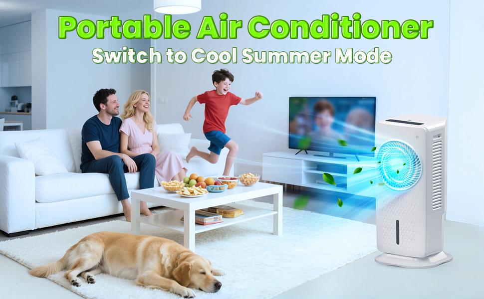 Windowless Portable Air Cooler Fan - 3 Fan Speeds, 3 Cooling Modes, 1.5 Gal Water Tank, Oscillation Function, Remote Control (Household Home Appliance)