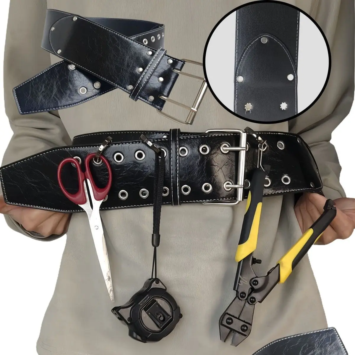 Multifunctional tool belt frees up your hands, allowing you to hang various tools and work more easily, with one person being able to do the job of two