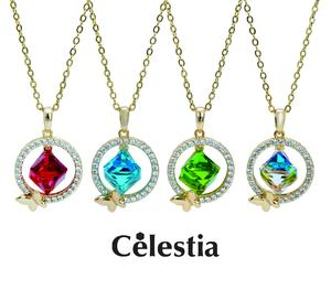 14 k gold plated circle necklace with zirconia, choice of four main stones, Hypoallergenic with pendant and chain green dot necklace initial jewelry