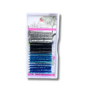 Holographic Tinsel Silver, Black, Blue Lash Extensions Tray for Lash Artists | 0.03 CC Curl | 9–15mm Mixed Lengths | Professional Lash Supplies