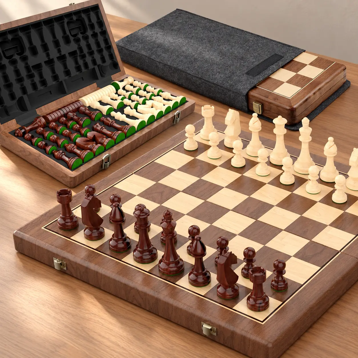15-Inch Magnetic Wooden Chess Set with Checkers – Handmade Walnut Folding Chess Board, 3-Inch Staunton Pieces, Extra Queens & Storage Bag
