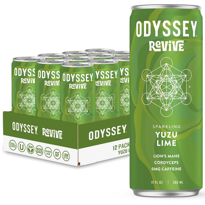 Yuzu Lime Revive Sparkling Cognition & Mood Drink - Caffeine Free - 12 Pack