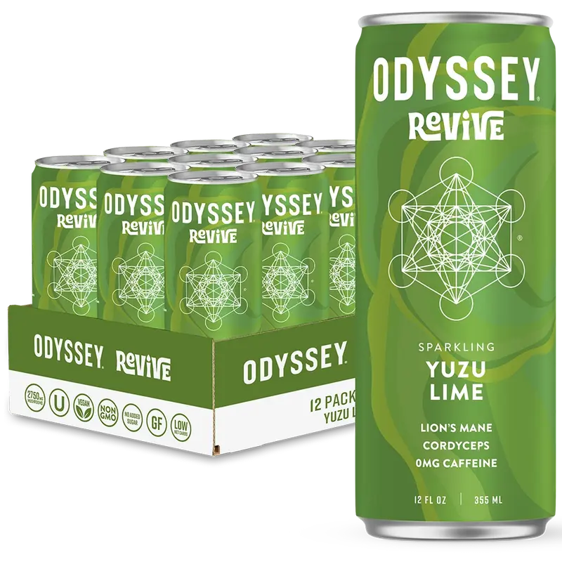 Yuzu Lime Revive Sparkling Cognition & Mood Drink - Caffeine Free - 12 Pack