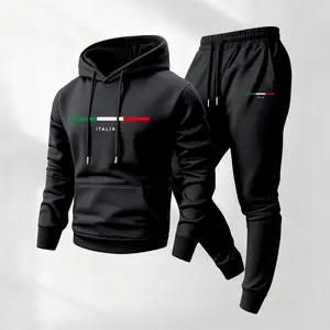 Men's Italia Printed Hoodie and Drawstring Sweatpants Set, Menswear, Casual Athletic Long Sleeve Hooded Jacket & Trousers for Fall & Winter, Men's Clothing for Daily Wear, Sportswear Indoor Outdoor, Tracksuit, Athleisure Summer Clothes