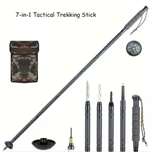 outdoorsmen gift tacticaltrekking walking LightweightAdjustable Trekking Polemountain climb 7-in-1 TacticalTrekking Pole Your UltimateOutdoor Survival Companion -Compass, Tinder, Harpoon &More for Hiking & Campingstick multi-scenario camp con
