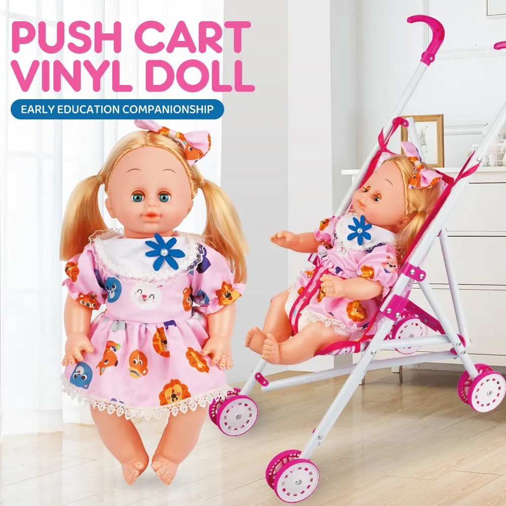 14" Lifelike Posable Soft Doll Care Gift Set - Stroller, Doll Accessories, Voice & Blink Functions, Drink Water & Urine Features for Imaginative Play, Christmas & Birthday Gifts