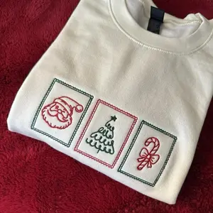[MADE IN US] Embroidered Christmas Stamps Sweatshirt Holiday Gift Embroidery Neutral Unisex