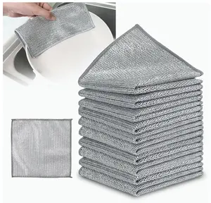 10 Pcs Silver Wire Dishcloth Nonstick Kitchen Stove Cleaning Towel for Dish Washing Pot Easy to Clean Cloth Set 7.87" x 7.87" Versatile Cleaning Cloths