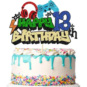1 Flash Level 13 Unlock Game Birthday Cake Cover - Male 13th Birthday Cake Decoration - Sweet 13- Electronic Game Theme Cake Cover - Upgrade Winner Party Decoration Supplies