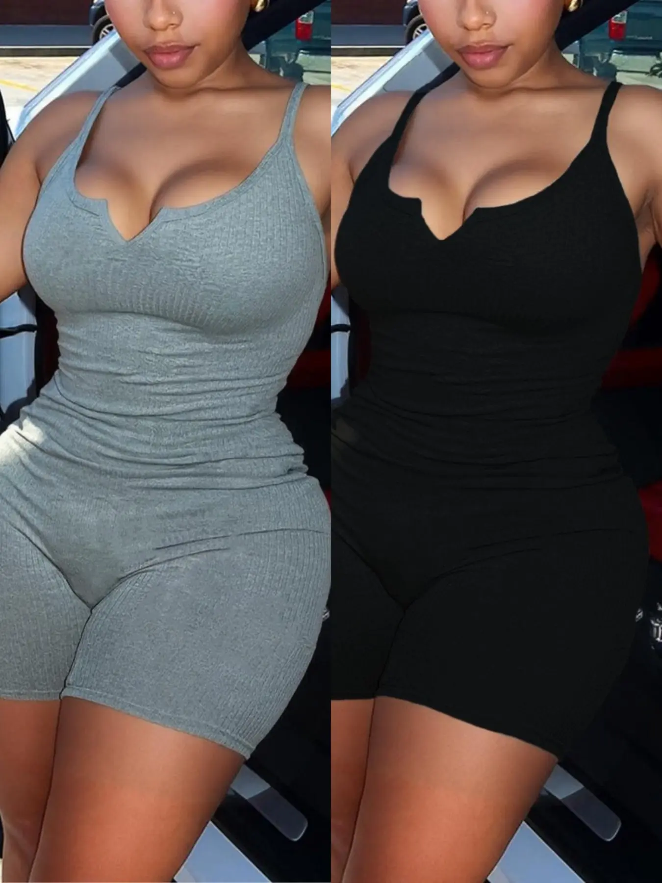 Women's Strapless One-Piece Shorts, Solid Color Basic Fashion Sexy Seamless Fitted V-Neck Slim Fit Casual, Trendy Women's Clothing Womenswear