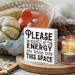 Positive Energy Tabletop Sign, Letter Pattern Decorative Sign, Vintage Plaque Decor, Decorative Ornament for Home, Office, Classroom, Room Decor