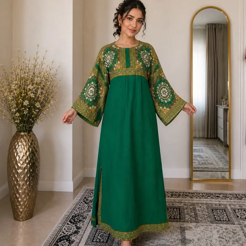 Elegant AfghanMaxi Dress Embroidered Sleeves