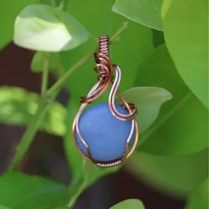 Copper Wire Wrapped Angelite Crystal Pendant