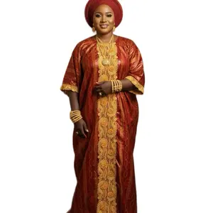 Jameel Bubu Bazin Embroidered Dress with Gold Accents and Traditional Design for Women