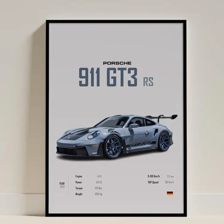 Porsche 911 GT3 RS Poster, Porsche 992 GT3 RS Print, Car Prints, Car Wall Art, Car Posters, Boys Room Decor - Racing Car Posters Gift Hanging