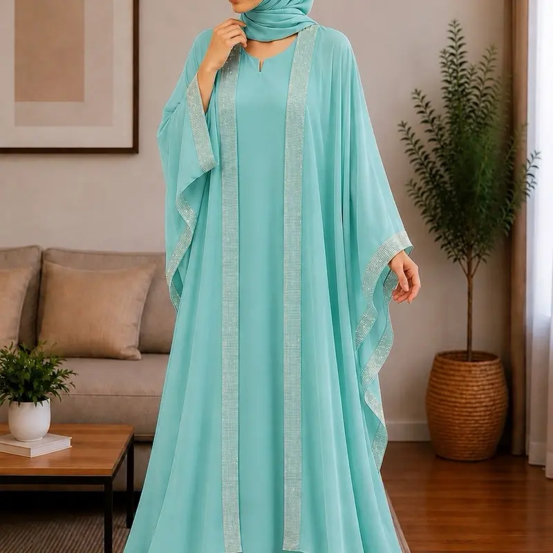 NO RETURN Women's Modest Elegant Abaya - Islamic Modesty Clothes, Muslim Dress, Size S/52 Only, Includes Inner Garment and Scarf
