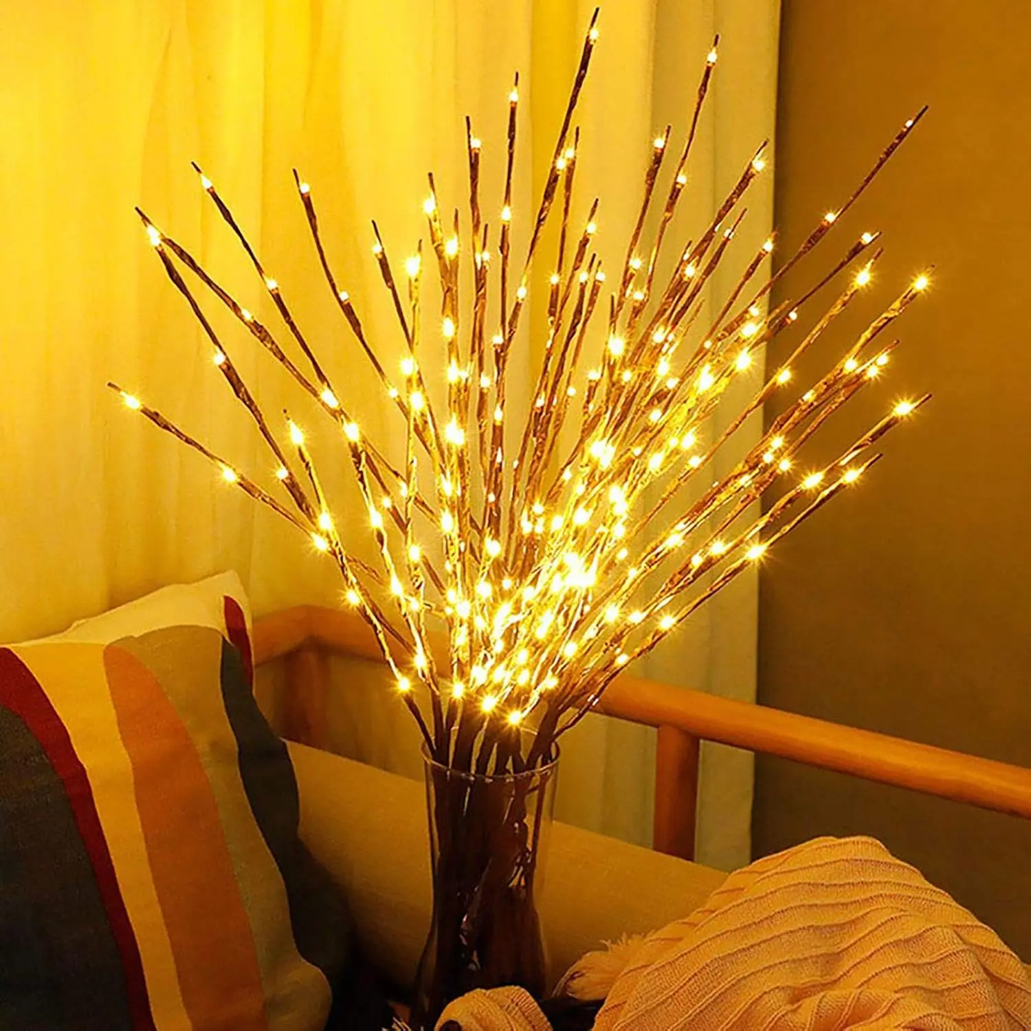 Bedside Lamp Led Branch Light Battery Operated Lighted Branch Vase Filler Willow Tree Artificial Little Twig Power Brown 27.55 Inch 20 LED for Home Romantic Decoration, Warm White