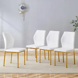 MUUOKY Luxury Comfortable Dining Chairs Set Of 6 High-Resilience PU Upholstery, Vertical Stripe Design, Metal Legs for Modern Home, Office, Restaurant Decor, Furniture for Home, Local Warehouse, Easy to Install